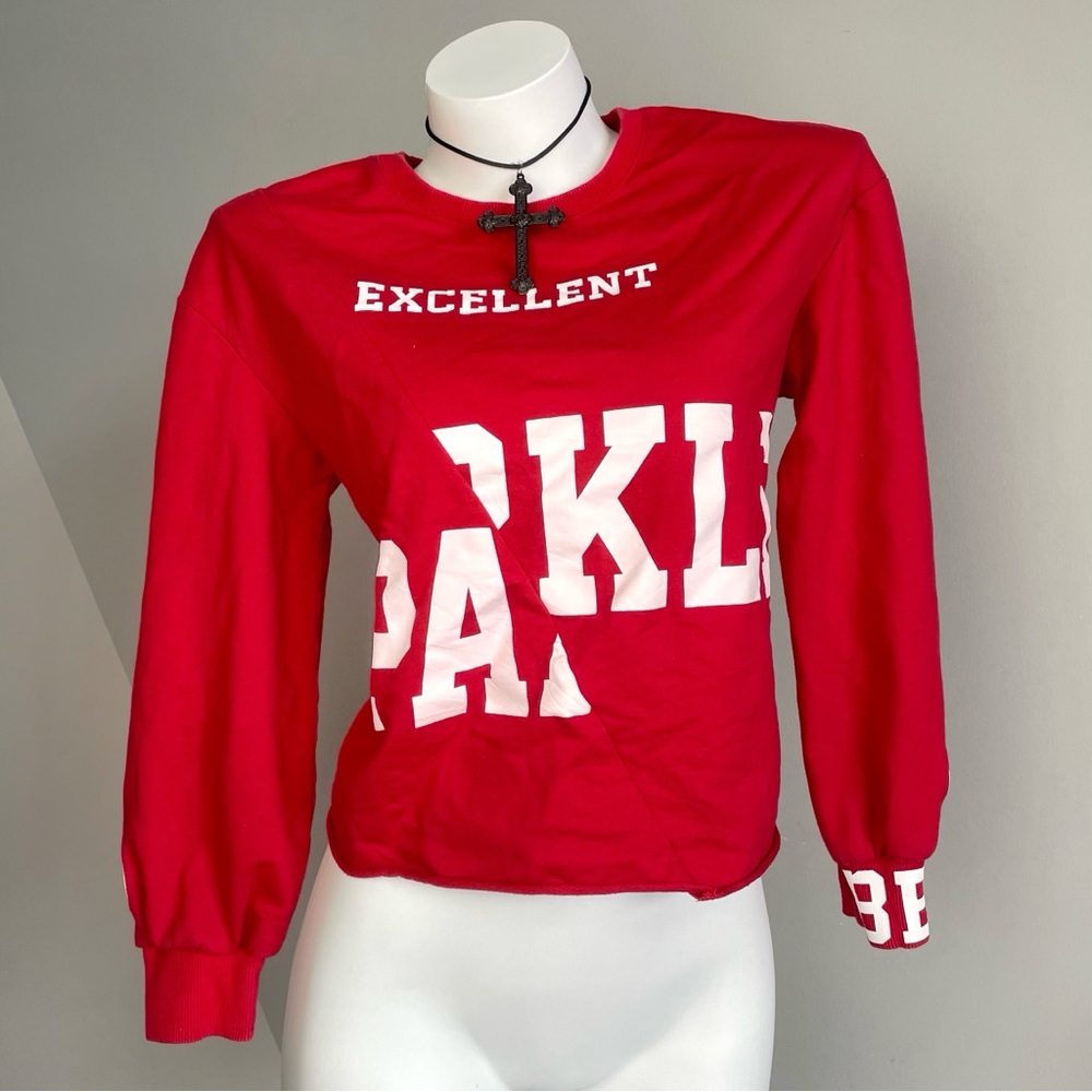 Red Streetwear Graphic Long Sleeve Top